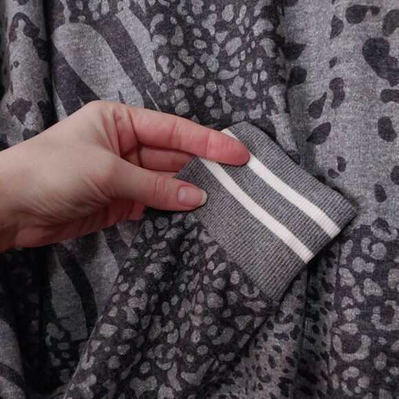 PJ Salvage Cardigan Leopard Grey Collegiate Collar Stripe Oversize Long Sleeve - Picture 5 of 7